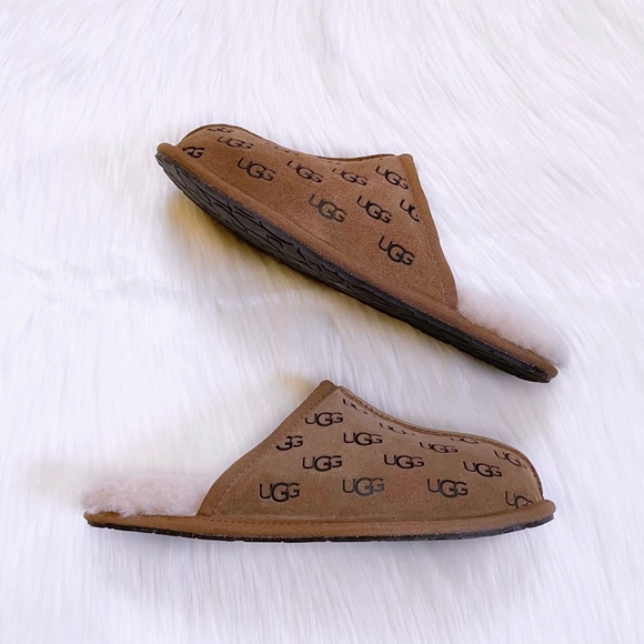 UGG Women’s Pearle Embossed Logo Chestnut Suede Slippers - Picture 6 of 8